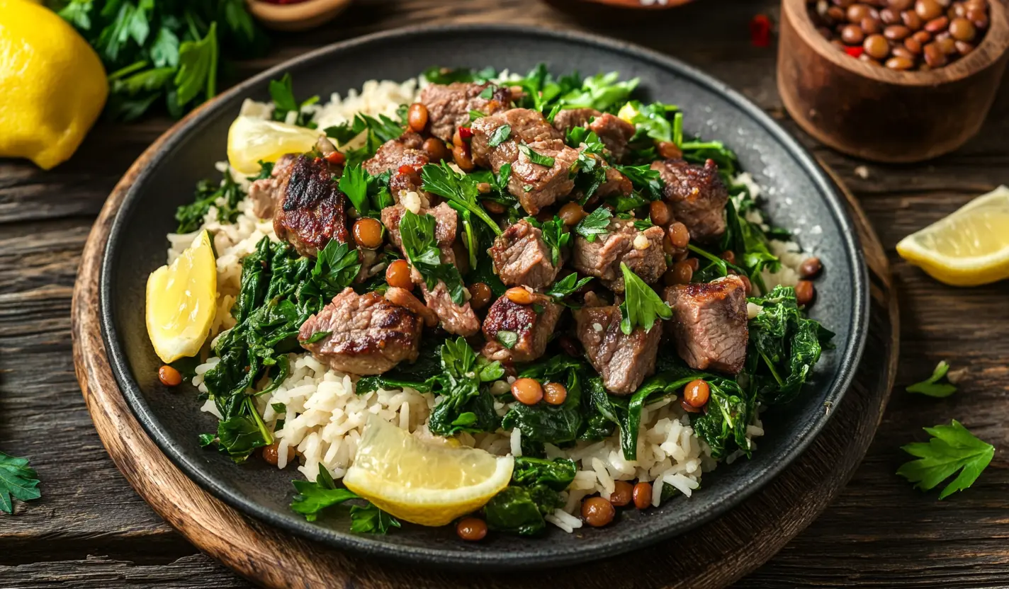 Lebanese Lamb Lentils Rice Spinach Recipe